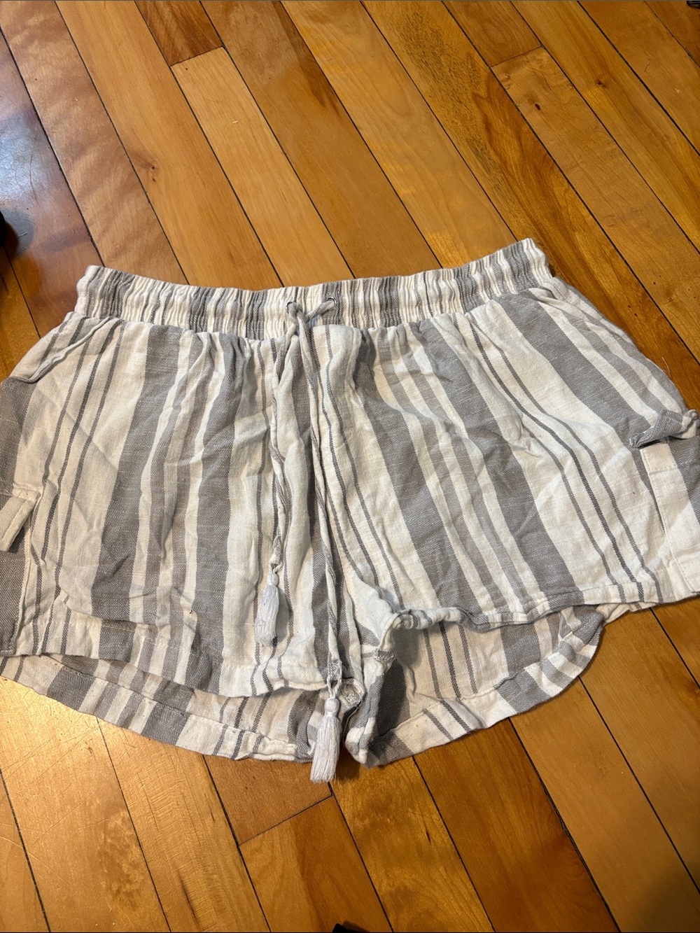 Hot Kiss Gray and White Striped Athletic Shorts